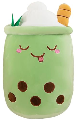 AMOZO Bubble Tea Kuscheltier Plüschkissen, Kawaii Bubble Tea Plüschtier Kissen Niedliche Boba Plüsch Weich Stofftier Spielzeug für Boba Liebhaber (24cm, Green)