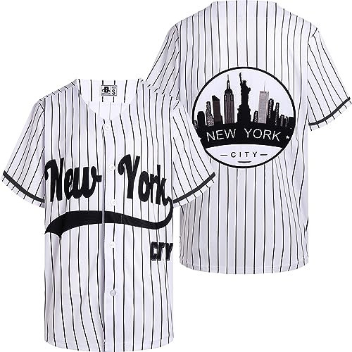 DEHANER City Baseball Trikots für Herren Damen Button Down Casual Shirts Streetwear Outfits Fans Tops, New York City-weißes Trikot, XXL
