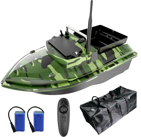 HEVMEVENI Bateaux d'appât pour pêche à la carpe – Bateau d'appât de pêche RC Charge 2 kg avec batteries de rechange Sac pour pêche à la carpe (vert camouflage)