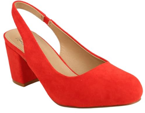 Womens Mid High Block Heels Slingback Strap Court Shoes Mary Jane Ladies Comfort Work Pumps Formal Smart Office Low Heeled Strappy Slip On Dolly Wide Fit Shoes