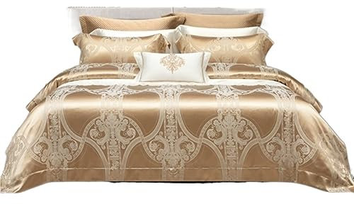 DRMEE Bettwäsche 4-teiliges Bettlaken- und Bettdeckenset aus Satin-Jacquard Bettwäsche-Set (Color : Yellow, Size : 1.5-1.8m Bed)