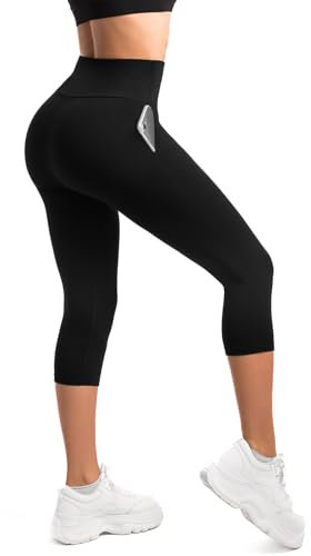 SINOPHANT High Waist Leggings Damen 3/4 Blickdicht Elastische Leggins mit Taschen Black XXL