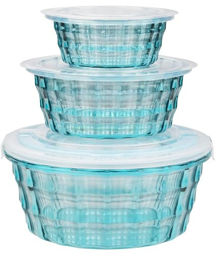 RAMFIYN Mixing Bowls Set of 3, Blue, BPA-Free, 950 ml with Lids, Sturdy Plastic, Dishwasher Safe, Ideal for Salad, Food Prep, and Storage