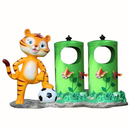 Cubos de Basura OBote De Basura De Decoración Para Exteriores Con 2 Contenedores, Bote De Basura Con Escultura De Tigre De Dibujos Animados Al Aire Libre, Para Parque, Jardín De Infantes, Zoológico (