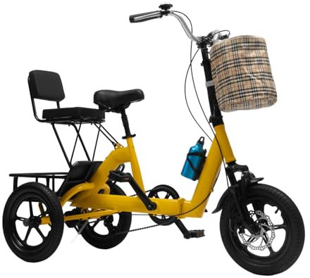Begoniape 14 Zoll Dreirad, Dreirad für Erwachsene Faltbar, 3 Räder Tricycle mit Körbe, Erwachsenendreirad Einstellbare Freien 3 Rad Fahrräder für Jugendliche, Erwachsene, Senioren