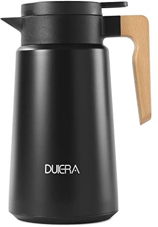 DUIERA Kaffeekaraffe, doppelwandig, Thermokaraffe, Edelstahl, 1,8 l Getränkespender hält warm/kalt, 1,8 l, Schwarz