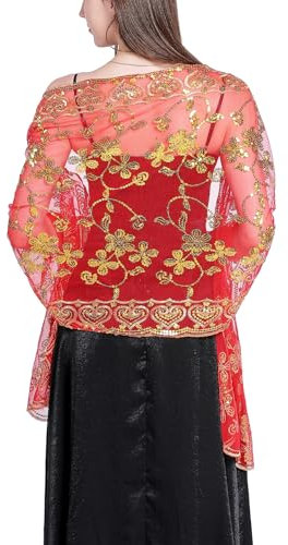Ladiery Damen Pailletten Floral Schals und Stola für Abendkleid,Glitzer Festlich Hochzeit Stole Tuch für Abend Party