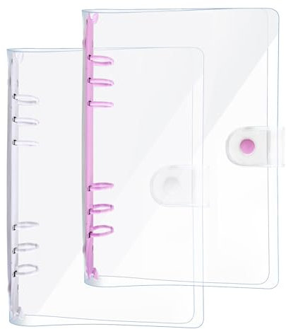 DY.2ten 2 Stück A6 Transparent Ringbuch Ordner, Weich Notizbuch Planer Ordner PVC Einband, Binder 6 Ringe Ringmappe Ringordner Nachfüllbares(Lila/Weiß A6 Bindemittel)