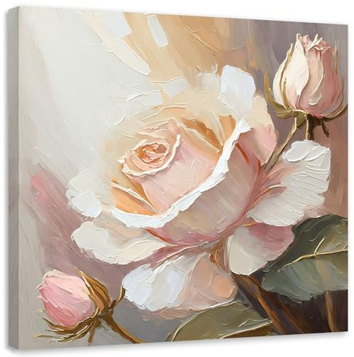 Feeby - Vlies - Leinwand Bilder - Handgemalte Rose - 80x80 cm - Deko Wohnzimmer - Wandbilder Schlafzimmer - Deko Aesthetic - Wand Deko - Leinwand Groß - Deko Zimmer - Leinwandbilder XXL