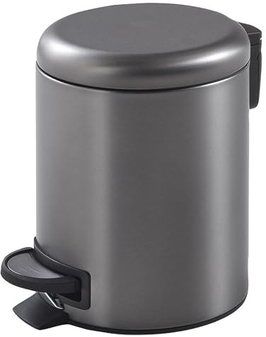 Gedy POTTY Poubelle de salle de bain ronde 3 l avec pédale et couvercle soft close, acier inoxydable, métal Gun, 17,4 x 22,6 x 25,1 cm