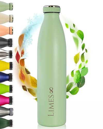 Limes 8 Thermosflasche Edelstahl 1L [HEIß & KALT] - 5-fach vakuumisolierte Trinkflasche - auslaufsichere & kohlensäuregeeignete Isolierflasche für Alltag, Sport & Outdoor (12h warm, 24h kalt) - Sage