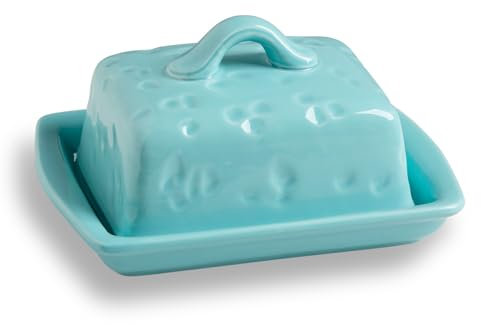 Sweejar Home Ceramic Butter Dish with Lid,Cheese-Shaped Butter Holder,Cute Butter Dish for Countertop,Kitchen Deco & Butter Storage(Turquoise)