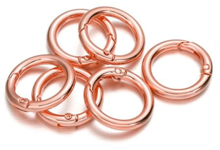 Wisafory Lot de 5 mousquetons en métal avec différentes tailles - Mousqueton rond en alliage de zinc - Anneau pour bricolage, artisanat, porte-clés, sac, bijoux, bandoulière or rose - 28 mm