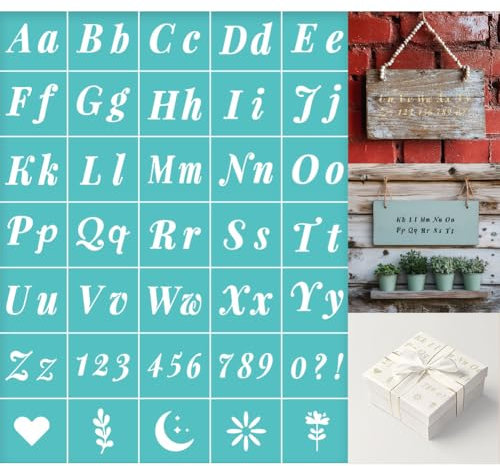 GOMAKERER 2 Stück Alphabet Siebdruckschablone Wiederverwendbare Selbstklebende Siebdruck Vorlage Mit Symbolen Und Zahlen Zum Bemalen von Holz Oder Stoff DIY T Shirts 22x28cm