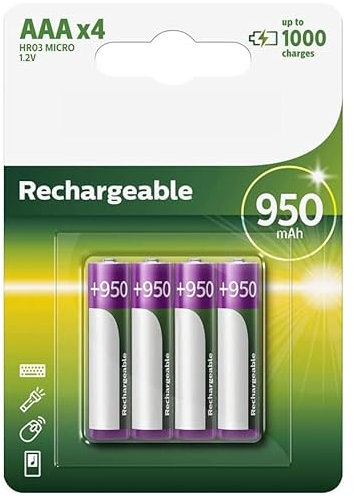 Batterie ricaricabili AAA Philips R03B4A95/10 (4 pezzi) - 1,2 V. Perfette per l'uso quotidiano, offrono prestazioni eccellenti e durevoli, favorendo un consumo più ecologico e sostenibile.