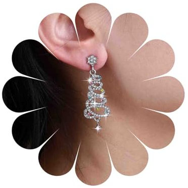 Cybche Vintage Strass Weihnachtsbaum Ohrringe Farbe Kristall Baum Weihnachten Ohrringe Silber Schneeflocke Ohrstecker Funkelnde Cz Baumeln Ohrringes Hohlen Kristall Ohrringes Schmuck Für Frauen