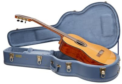 Crossrock Custodia in legno per chitarra classica 4/4 | Finitura scolpita Smoke Blue, interno in velluto blu monocromatico, serratura – Premium Wooden Hardshell Relief Series