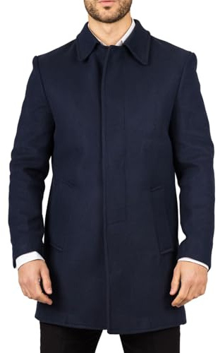 TruClothing Men's Overcoat Classic Collar Wool Blend Classic Trench Coat Winter Jacket - Navy 3XL