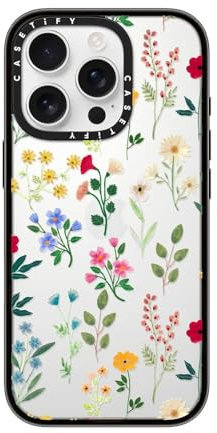CASETiFY Compact iPhone 16 Pro Case [Lightweight / 4ft. 2X Military Grade Drop Protection/Slim] - Spring Botanicals 2 - Clear Black