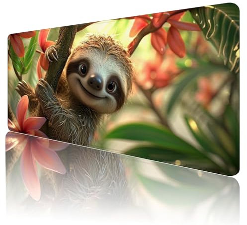 Mauspad XXL 800 x 400 mm Gaming Mauspad Groß Mousepad Faultier Schreibtischunterlage mit Genähten Kanten Mouse Pad Niedlich Wasserdicht Anti-Rutsch Gummibasis Desk mat für Home Office Geschenk, Y-201