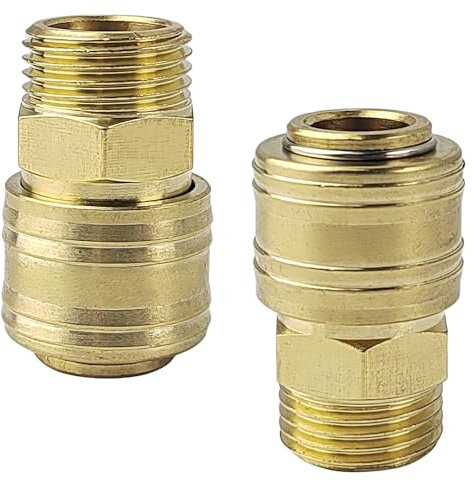 2 Piezas de Acoplamiento de Aire Comprimido de 1/2 Pulgada, Racores de Latón Conectores Rapidos Aire, Conector Rápido de Línea, para la Conexión Rápida de Conductos de aire (Bronce)