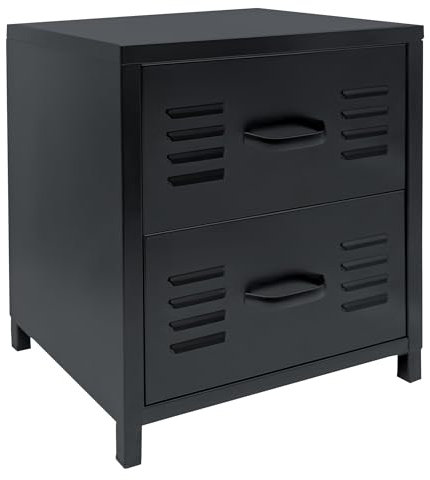 osoltus Nachtschrank Industriedesign | Beistellschrank York mit 2 Schubladen Soft-Close 40 x 30,5 x 46,5cm schwarz