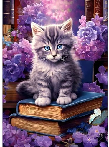 QQYRHN 5D Kätzchen Diamond Painting Kit für Erwachsene Anfänger Katze Diamant Kunst Kits Vollständiges DIY Buch Blumen Diamantstickerei-Set Perfekt zur Entspannung und Dekoration 30x40 cm