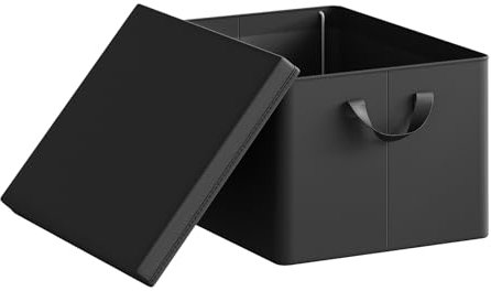 WOLTU Aufbewahrungsbox mit Deckel 1 Stück, aus Polyesterstoff, für Schlafzimmer, Arbeitszimmer, Wohnzimmer, Organizer Box mit Griffen, für Kleidung Spielzeug, faltbar, Schwarz, 43x26x33 cm