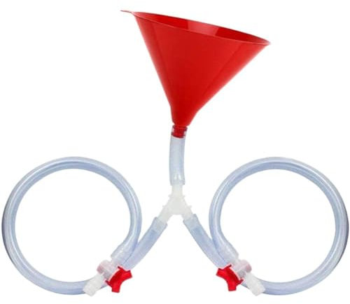 Ericetion Beer Bong, Double Header Beer Funnel for Chugging Competitions, Red Plastic, 6.5 oz, 8 Wide End, Party Essentials