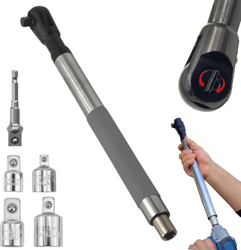 Llave de extensión de impacto para taladro eléctrico, llave de trinquete eléctrica, extensor de llave de cadena para juegos de enchufes, compatible con enchufes de 1,27 cm, con 4 adaptadores de