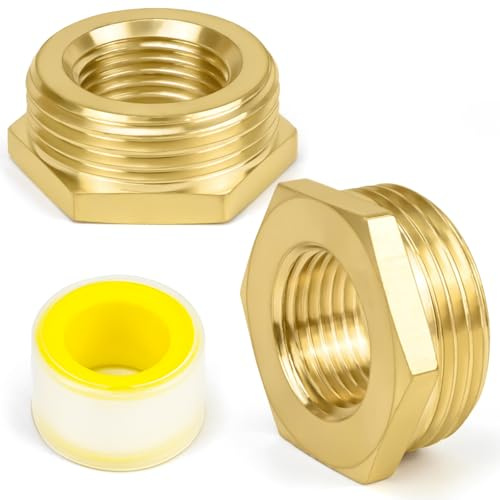 FLEXNOVA 2 reductores de 1 pulgada a 1/2 pulgadas, reductor de latón de 1 pulgada a 1/2 pulgadas, adaptador de reducción con cinta de sellado G1 a G1/2 (AG Ø32 mm x IG Ø20 mm) para conexión de