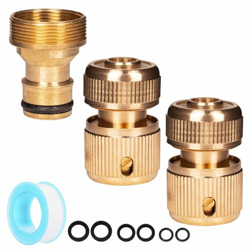 Brass Tap Connector - Kitchen Sink & Garden Hose Adapter, Brass Garden Hose Tap Connector,1/2 Hose Pipe Quick Connector for Gardening, Home Watering,Car Washing