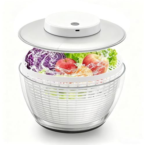 Electric Salad Spinner, 6L Lettuce Spinner Salad Dryer Fruit Vegetable Washer, Salad Washer and Spinner for Vegetables Fruits Household Fruit Drainer Salad Dryer
