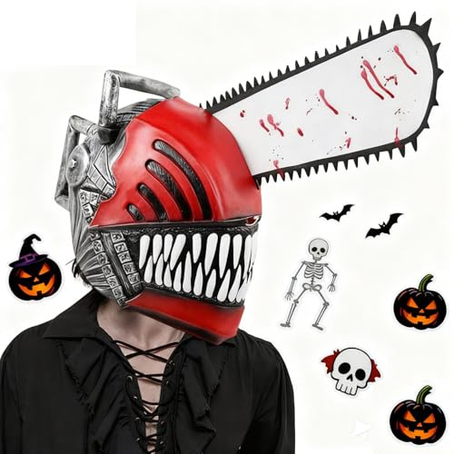 Halloween Chainsaw Man Masque, Halloween Cosplay Masque, Anime Dress Up Latex Masques With Chainsaw, Costume Props, Realistic Face Cover For Party, Carnival, Masquerade