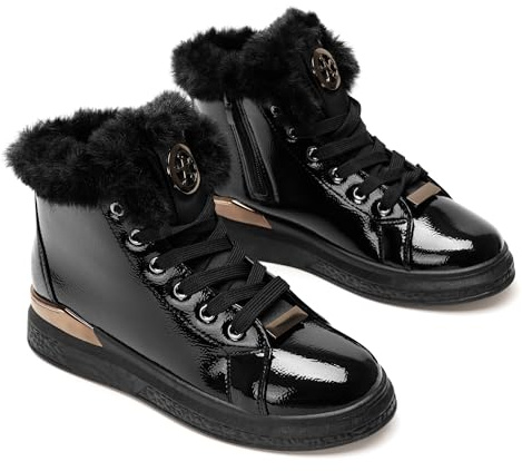 GLAMORA Botas cálidas de invierno para mujer: zapatillas antideslizantes con forro de piel sintética, cremallera interior, impermeables, cómodas, con cordones, para caminar al aire libre.