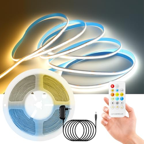 XUNATA 2M COB LED Streifen, CCT Dimmbar Weiß 2700K-6500K LED Strip Set, Flexibles 24V Hohe Dichte LED Lichtband Strip Selbstklebend mit RF Fernbedienung für Schlafzimmer Küche Schrank DIY Beleuchtung