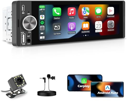 Autoradio avec écran Tactile 6,28 Pouces, Simple Din, CarPlay Android Auto | Compatible Bluetooth, MirrorLink, Radio FM, Commandes au Volant, égaliseur, Port USB-C et Caméra de Recul