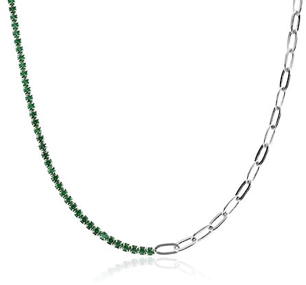 JZWCHQ Zubehör Dicke grüne 2 mm Tennis-Büroklammer-Kette, Halsband-Halskette und Winter-Kristall-Hochzeit