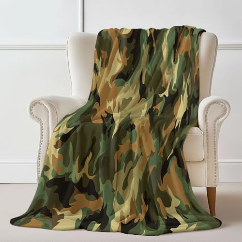 Militär Tarnung FlanellDecke 130 x 150 cm - Grau Ganzjahres-Bedruckte Decke, weich und bequem Sofa überwurfdecke, Anzug für Bett Sofa Auto Stuhl Büro Camping