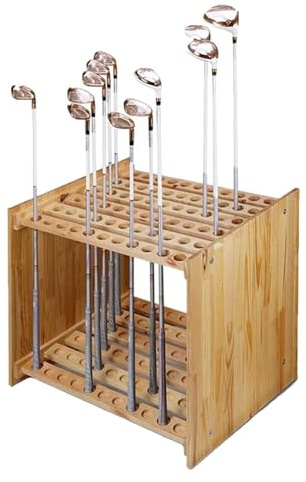 GOOPEEG Golf Bags Storage Rack Golf Courses, Wooden Storage Racks Golf Club Organizers Display Stand With 66 Holes Holder Clubs Clubs