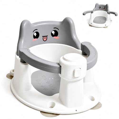Asiento de baño para bebé con respaldo de soporte, soporte de bañera antideslizante con diseño lindo