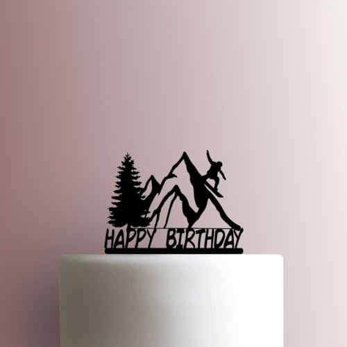 Snowboarding Happy Birthday Acrylic Cake Topper 3mm Thick Premium Laser Cut Cake Decoration for Birthday, Wedding, Baby Shower & Party Cakes Durable Reusable