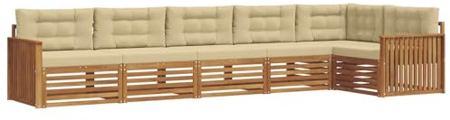 vidaXL Outdoor-Sofagarnitur mit Kissen 6 pcs Natur und Beige, Gartenmöbel, Moderne Sofa-Garnitur, Eck-Sitzgruppe für Lounge draußen, bequemer Terrassenstuhl