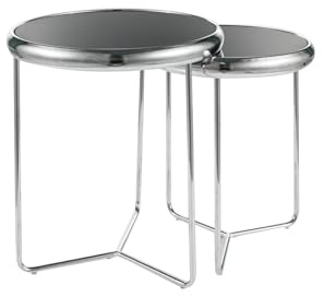 Scarlet II Couchtisch-Set, Rund, Schwarzes Sicherheitsglas mit Chromgestell, 2er-Set, Großer Tisch 47x50 cm