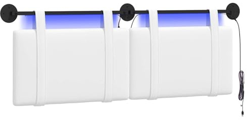 vidaXL Hängendes Kopfteil Mit LED Licht Weiß Stoff, Stylische Schlafzimmer-Deko, modernes Wandkopfteil, luxuriöser Stoffakzent, gemütliche Schlaf-Oase