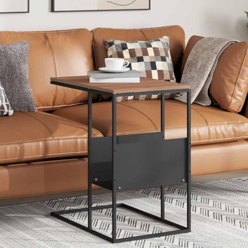 Runheo Table d'appoint en Bois d'ingénierie Noir 55x36x59,5 cm avec étagère en Fer, Meuble Console Bout canapé pour Salon Chambre intérieur Moderne