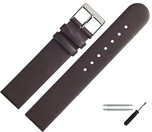 MARBURGER Uhrenarmband 12mm Leder Braun Silber - Montage Set 7611231000120