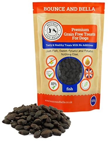 Bounce & Bella Fish Training Dog Treats, Grain-Free, 5pk 2.5kg | 80% steamed fish & 20% potato and sweet potato, Hypoallergenic, Omega-3 and vitamins, 5 pack