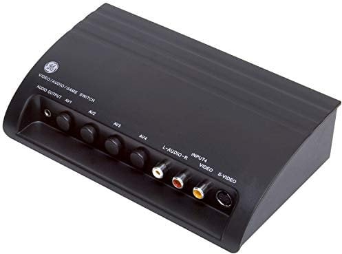 GE 4-Way RCA Switch AV Splitter Switch, for Connecting 4 RCA Output Devices to Your TV, S-Video Support, Audio/Video, Game Consoles, DVD, VCR, 38807