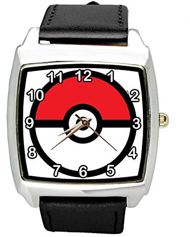 Quadratische Uhr aus schwarzem Leder für Taschenmonster-Fans